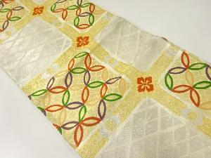 格子に七宝模様織出し袋帯